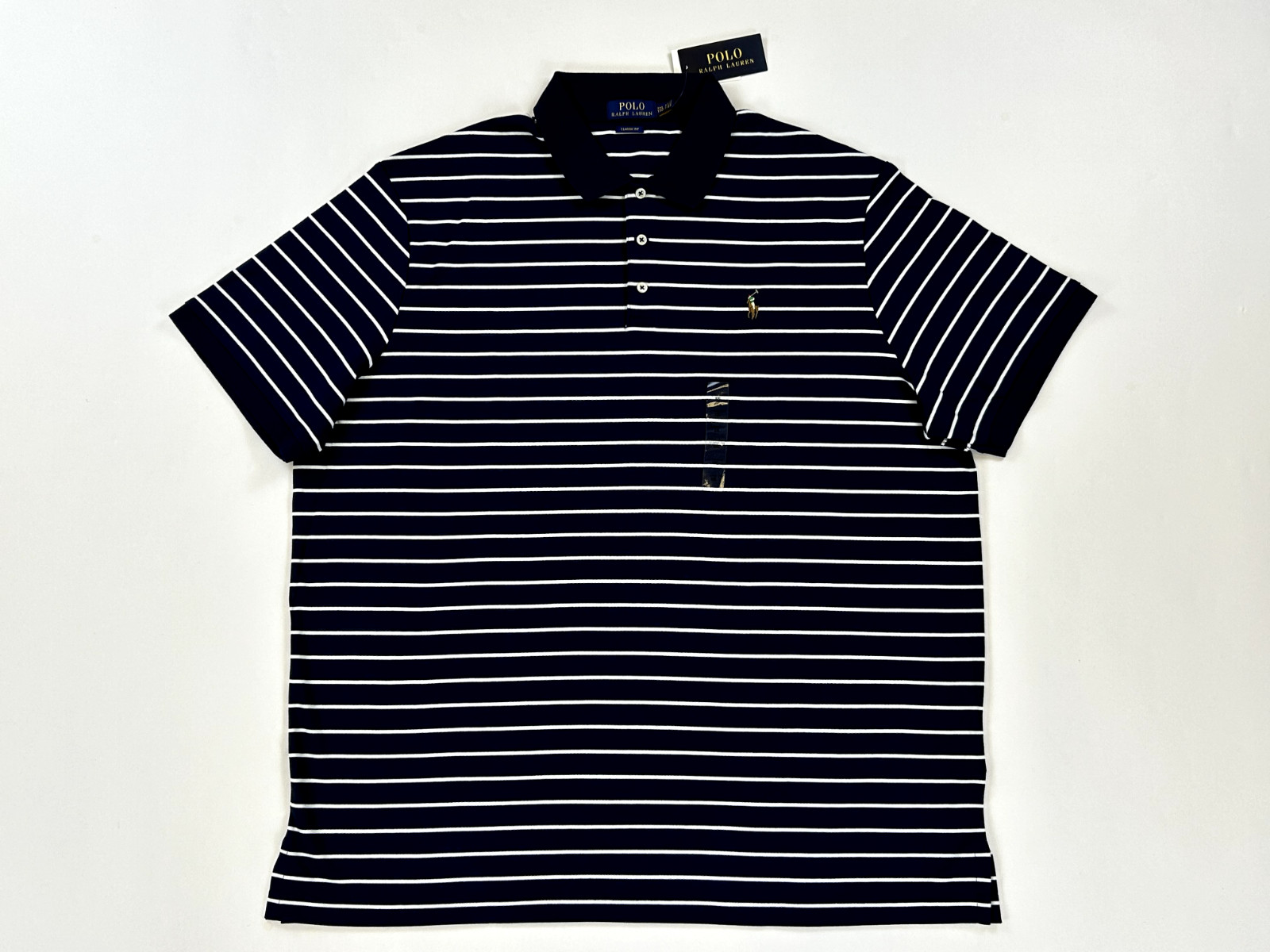 Polo Ralph Lauren Поло в полоску классического кроя с коротким рукавом - Темно-синий с белым - XXL