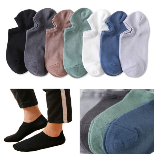 Men Solid Color No Show Socks Low Cut Invisible Non Slip Cotton Boat Liner Socks - Picture 1 of 15