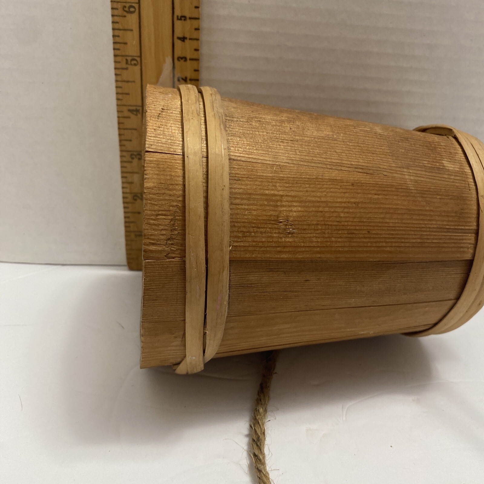 Wooden Bucket 6"" Water Wishing Well Pail with Rope Twine Handle Firkin