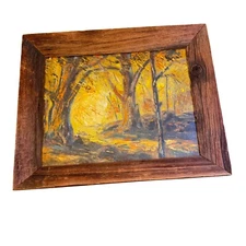 Vintage Natural Rustic Framed Oil Painting Autumn Impressionist Art Ollie Becker