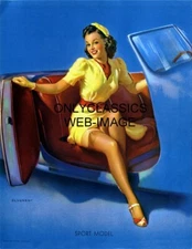 LEGS FIRST SPORTS CAR GIRL PINUP CHEESECAKE POSTER AUTOMOBILIA GIL ELVGREN ART