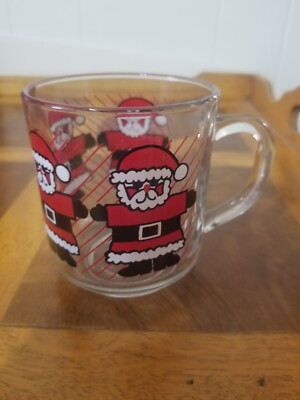Vintage Luminarc Clear Glass Christmas Holiday Santa Claus  Coffee Tea Mug