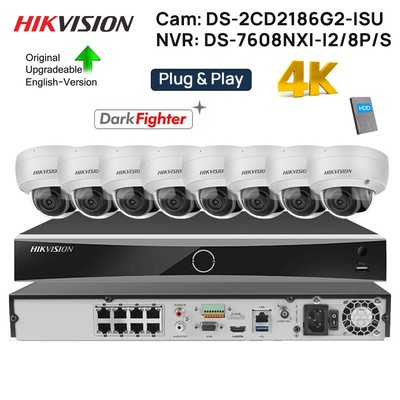Hikvision 8CH 4K AcuSense NVR 8MP Dome IP Kamera CCTV System MIC DarkFighter POE