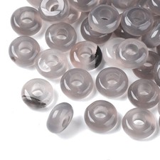 10pcs Natural Grey Agate European Large Hole Beads Rondelle Stone Loose 10x4.5mm