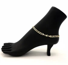 6mm ITALIAN FLAT CUBAN LINK CHAIN ANKLET 10" ANKLE BRACELET 14K GOLD PLATED