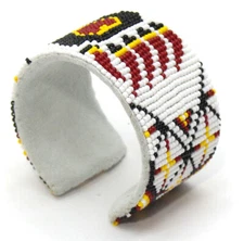 White Yellow Bear Paw Handmade Beaded Cuff Bracelet