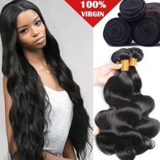 1/3/4 Bundles 10A Indian Virgin Human Hair Extensions Double Weft Thick Long US