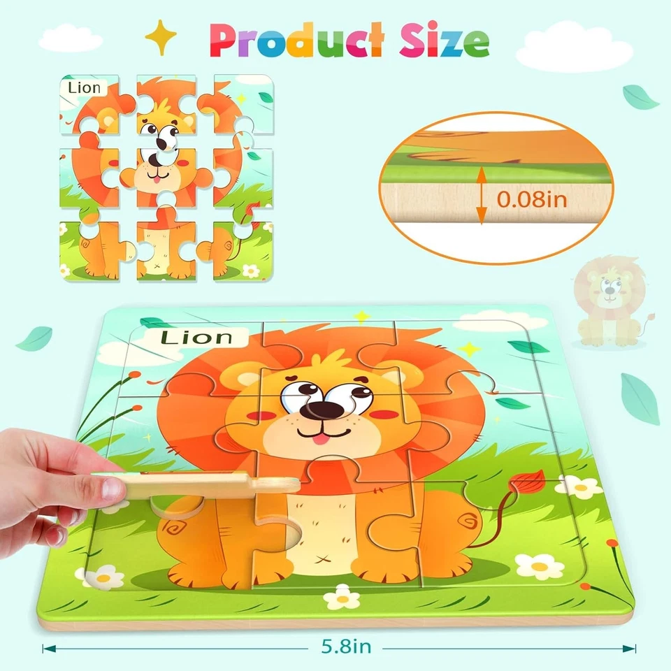 8 Pack Wooden Jigsaw Puzzles for Toddlers Baby Kids 3 4 5Years Old Color Shape - Image 2 of 4
