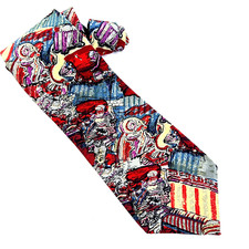 JERRY GARCIA Silk Necktie Mens Red Abstract Floral Made in USA 59"