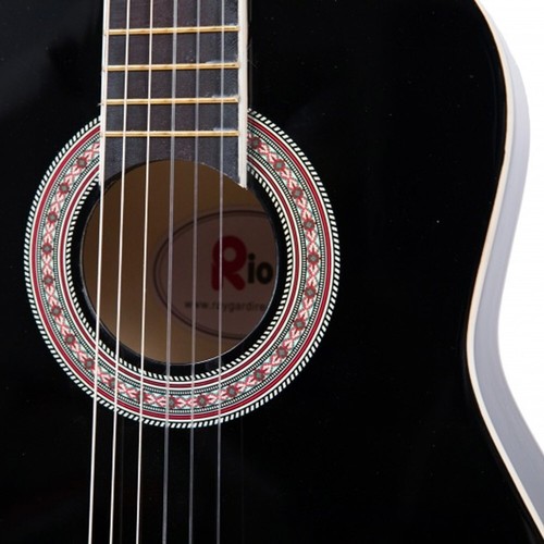 Paquete de guitarra acústica clásica para principiantes Rio 39"" tamaño completo 4/4 negro - Imagen 6 de 6