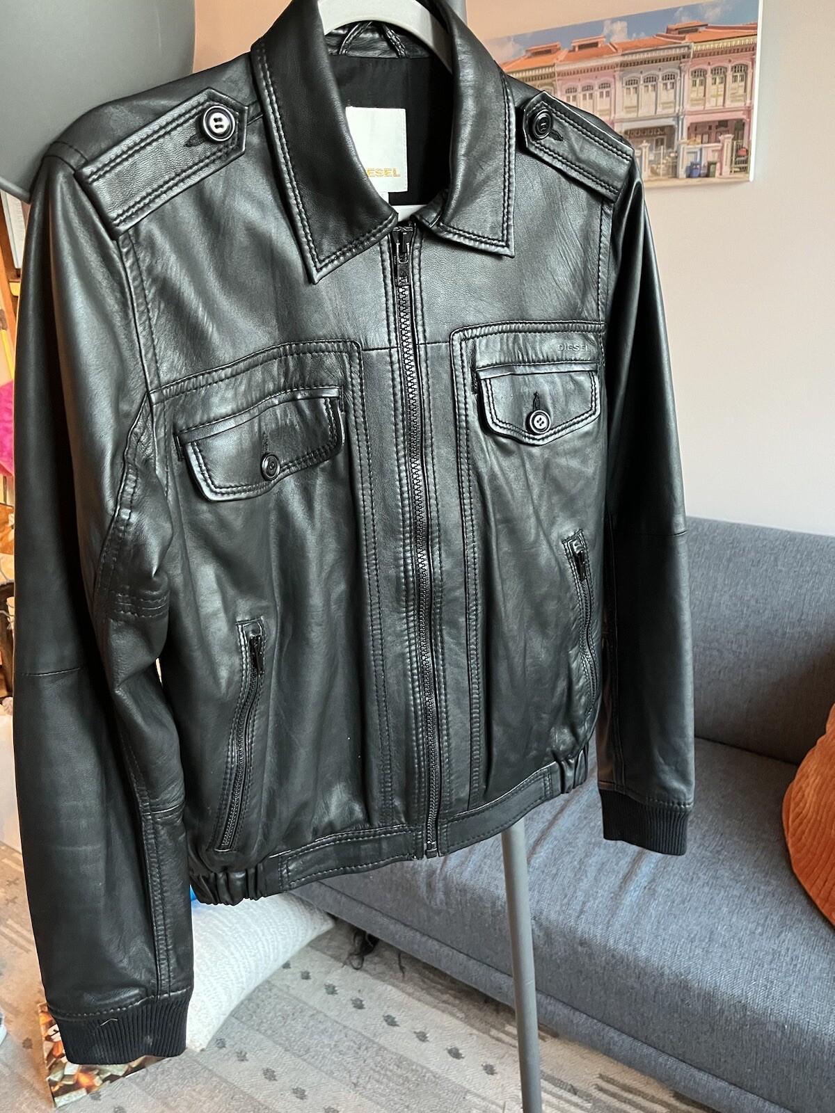 DIESEL Vintage Mens Leather Jacket Small Black Gem