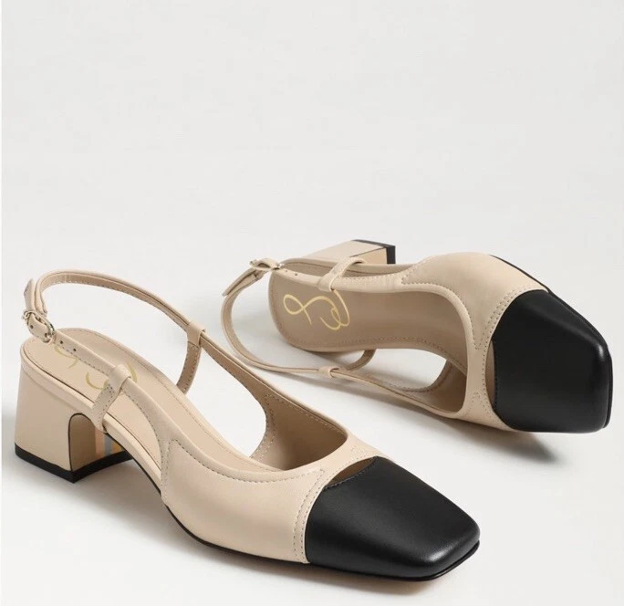 Sam Edelman Tarra Pump 经典露背裸色黑色帽头女式 9 码 — 第 3/4 张图片