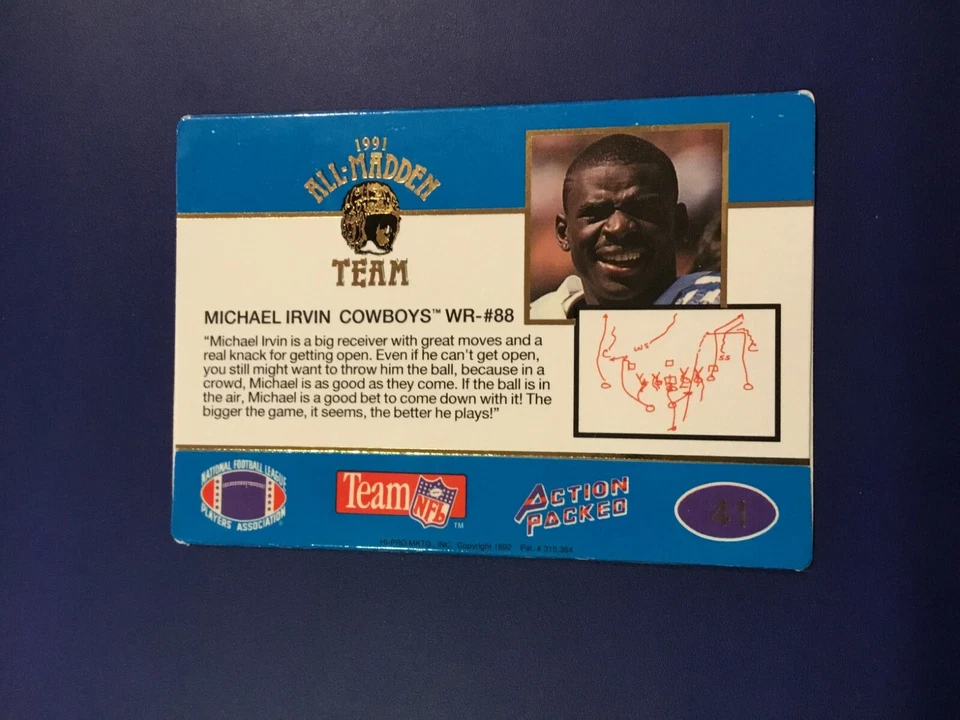1992 Action Packed # 41 MICHAEL IRVIN All Madden Dallas Cowboys Sweet Look !  - Image 2 of 2