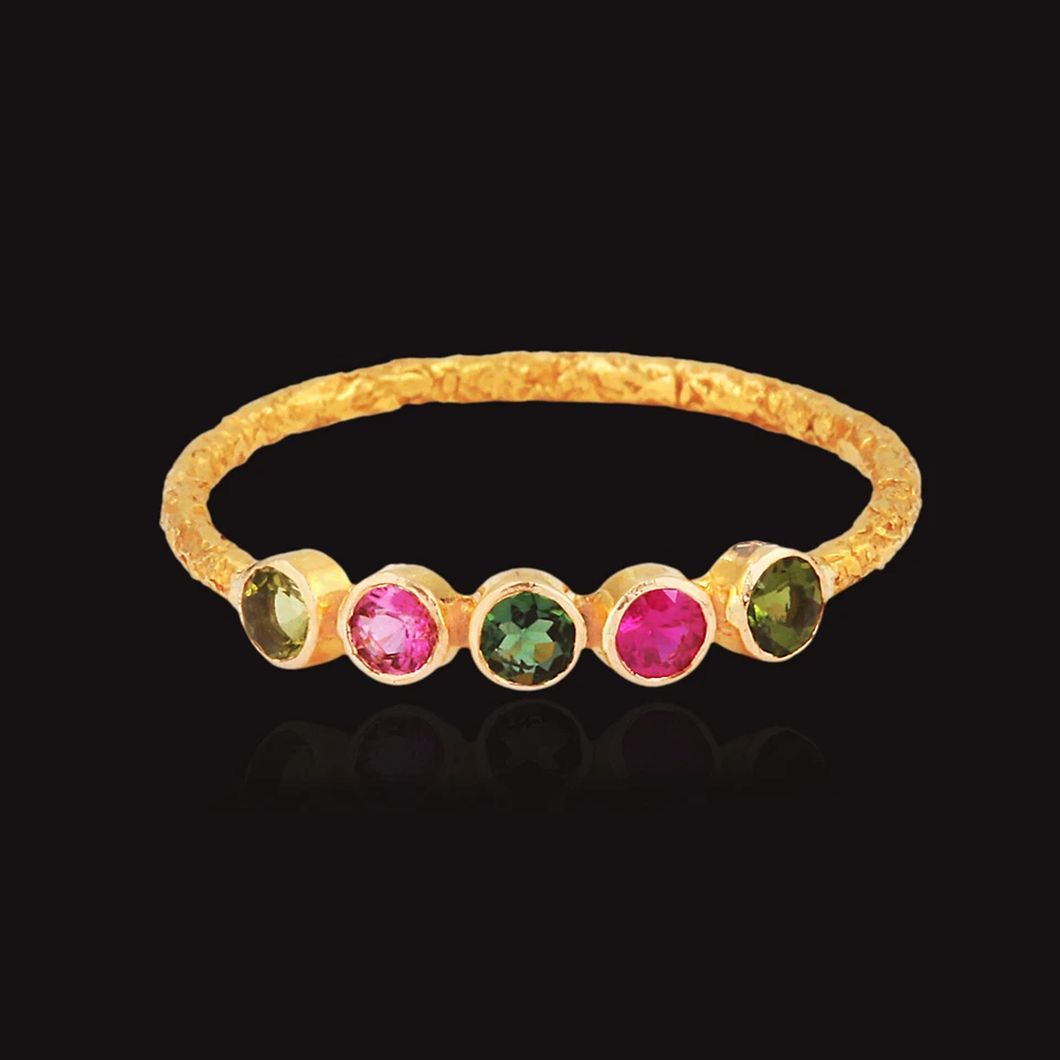 Anillo de oro de 18 quilates con piedras preciosas de turmalina amarilla joye... - Imagen 2 de 4