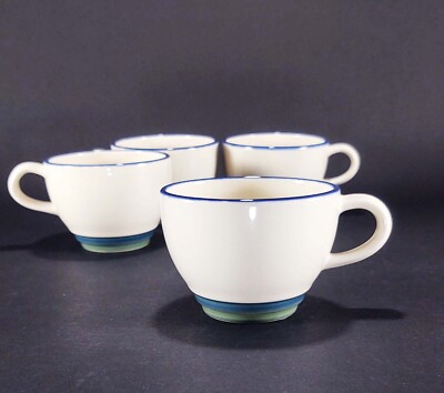 Pfaltzgraff Ocean Breeze Blue Green Trim Stoneware Coffee Cups Set of 4