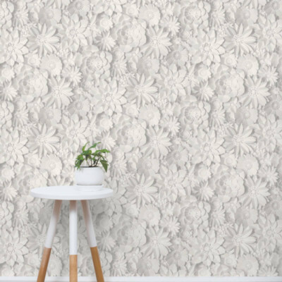 Fine Decor Dimensions 3D Blumenoptik weiß/grau 10m Tapete FD42554