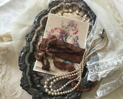 ~ VINTAGE Roses EVERY Day is a TREASURE Note CARDS 4~ RIBBON ~