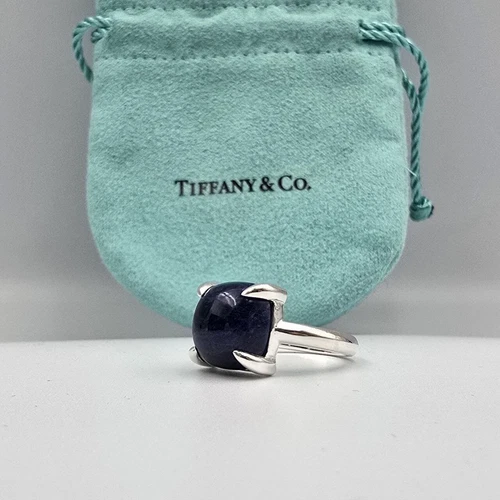 Tiffany & Co. Paloma Picasso Silver Sodalite Sugar Stack Cushion Band Ring 6