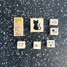 Lot Of 7 Themed Wooden Rubber Cat Kitty Stamps