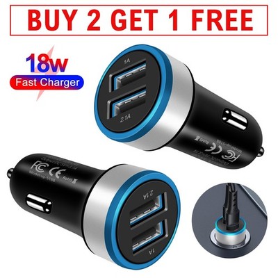 Fast 2 Port 5V/3.1A Car Charger LED For Samsung Galaxy S25 S24 Ultra FE Phones