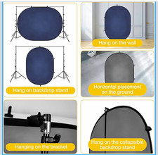 Kate Collapsible Reversible Oval Fabric Photo Backdrop 5x7 ft Gray/Blue