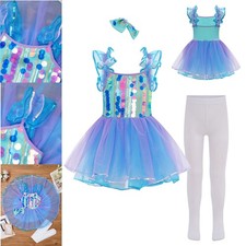 Girls Sequin Sleeveless Ballet Dance Tutu Dress Pantyhose Performance Ballroom
