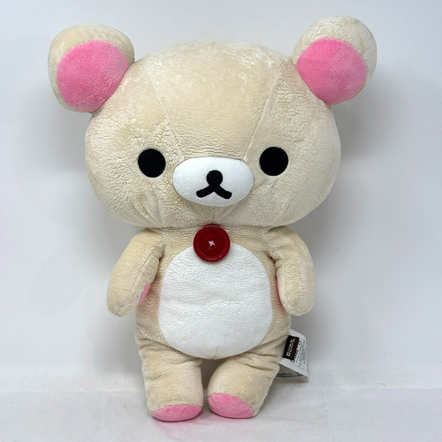 SAN-X Rilakkuma Korilakkuma Cream Pink Bear Japan 15" Plush Red Button EUC Stuff