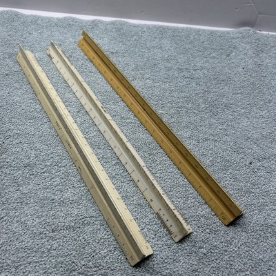 Lot of 3 Vtg Architectural Triangular Rulers Pocket Tru-bilt And Sun Hemmi