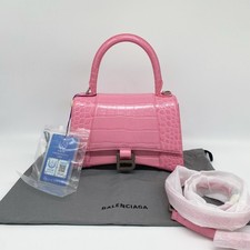 Balenciaga hourglass pink croc-embossed leather top handle shoulder crossbody