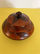 Vintage Hand Carved Wooden Trinket Box Floral Design Boho Southwestern Signed