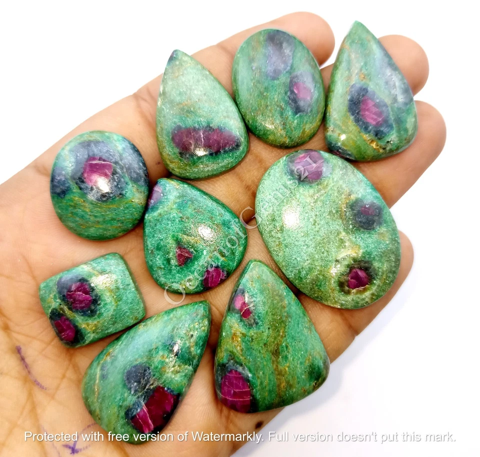 100 CARAT Natural Ruby Fuchsite Stone Cabochon, 3-4 Piece, Loose Gemstone Lot - Image 4 of 4