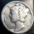 1943-D Silver Mercury Dime, 2.25g Silver   FREE SHIPPING