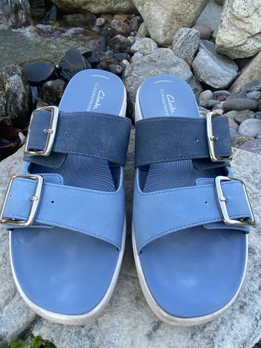 Clarks Cloudsteppers sandali donna 9 slide fibbia drift blu