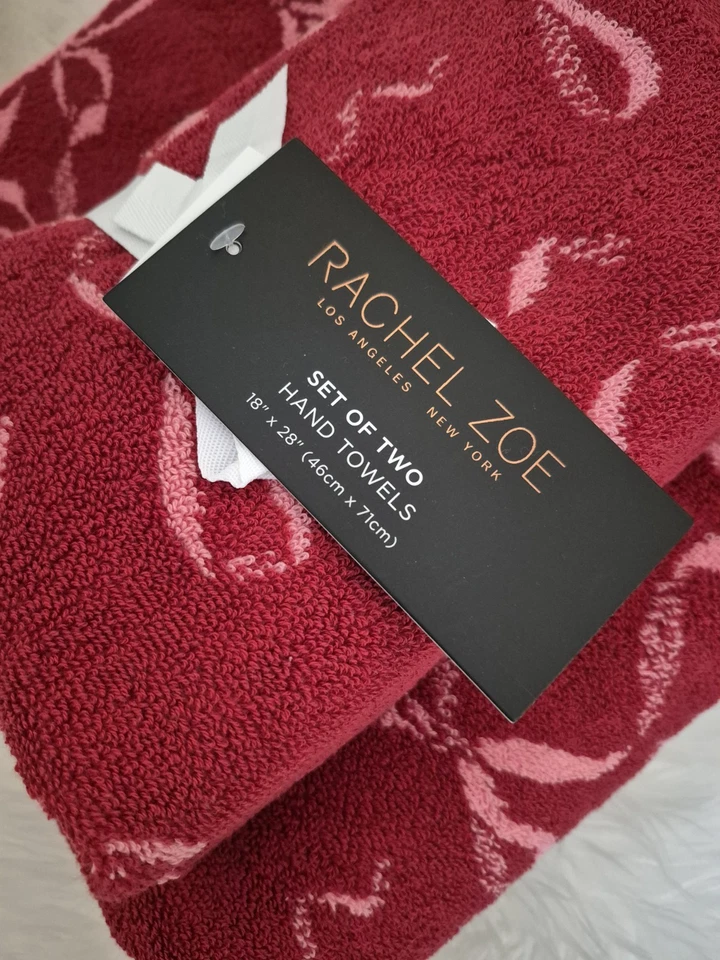 Juego de Toallas de Baño Rachel Zoe 4 Piezas Baño y Mano Cinta Rosa y Roja NUEVO Navidad Foto 3 de 4