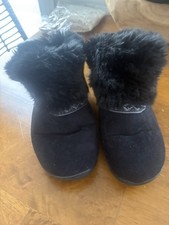 Women's Black Bootie Slippers Faux Fur Upper Fur Trim Slip-On Round Toe