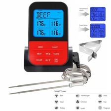 Wireless Meat Thermometer with Timer, 2Probes for BBQ Food Grill Baking Barbecue