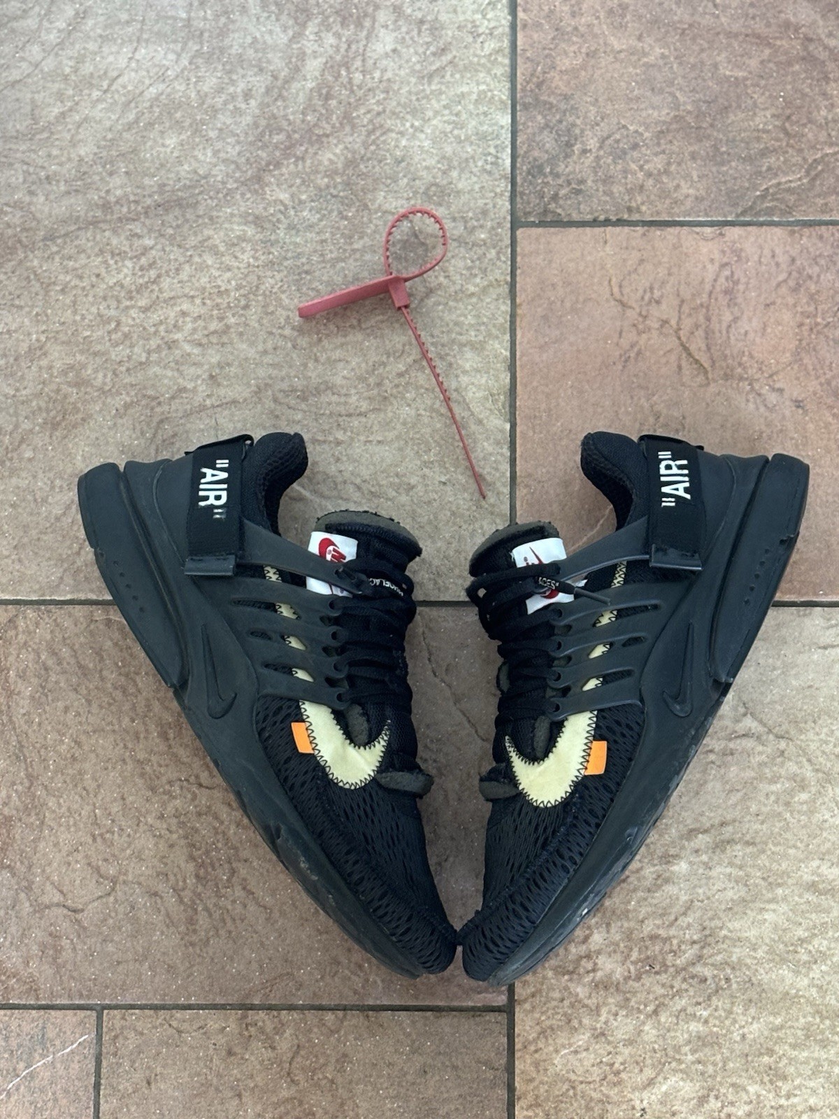 Off White x Nike Air Presto nere taglia 11 cravatta con zip originale senza lacci arancioni