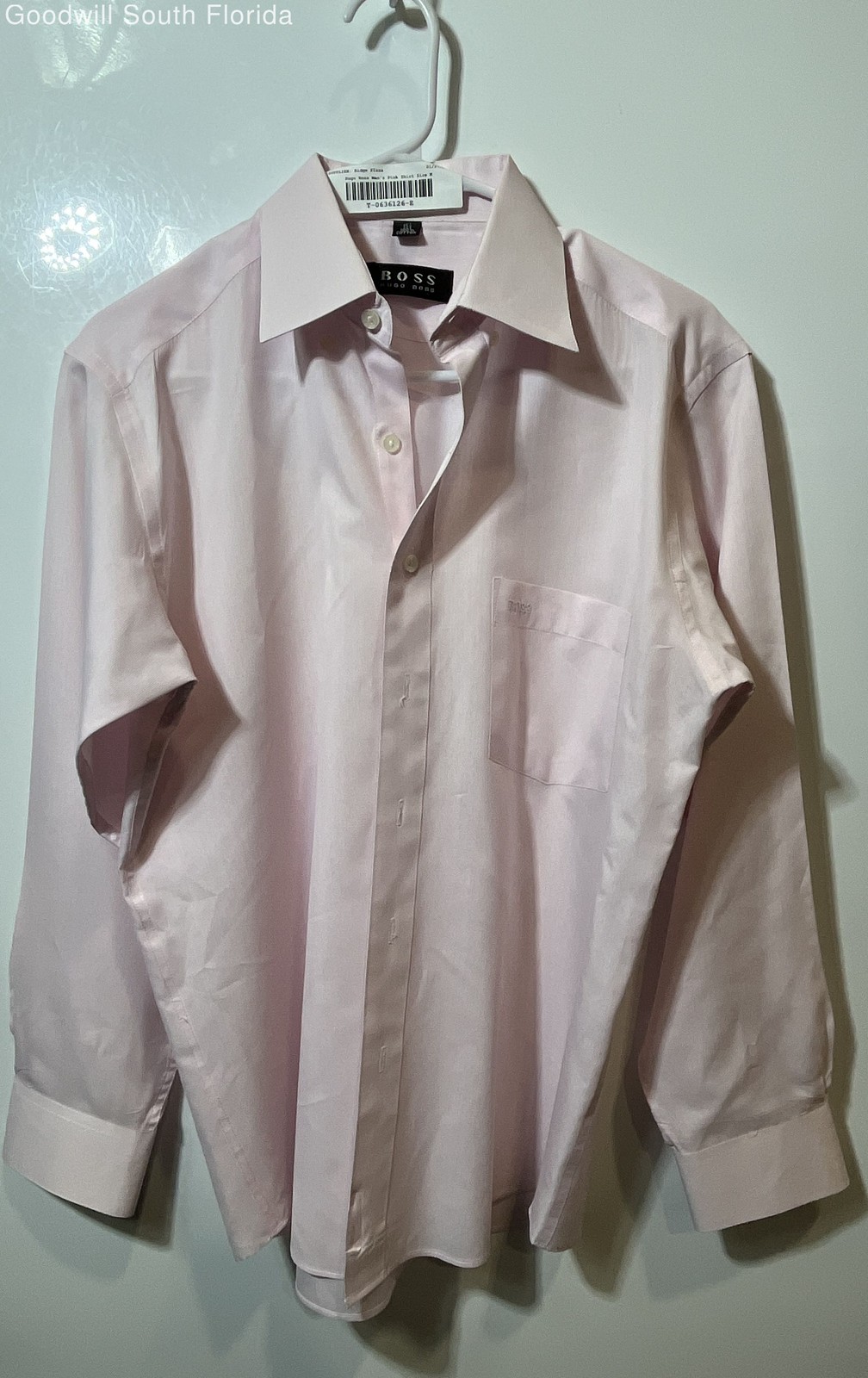Hugo Boss Mens Pink Cotton Long Sleeve Spread Collar Dress Shirt Size 15.5