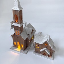 LIGHT UP, Rustic Wooden Church Steeple/ House, SNOW (combined listing)