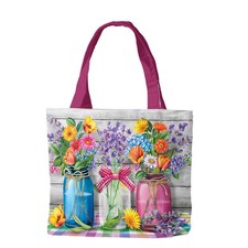 Briarwood Lane Spring Floral Jars Rustic Canvas Tote Bag 15" x 14" x 7"