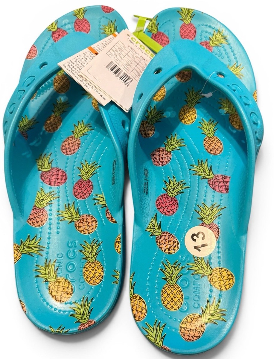 Crocs Baya II Graphic Flip Mens 13 Blue Pineapple Sandals  display picture 1