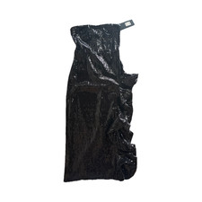 Fashion Nova Black Sequin Strapless Midi Dress Ruffle Accent Zip Size S