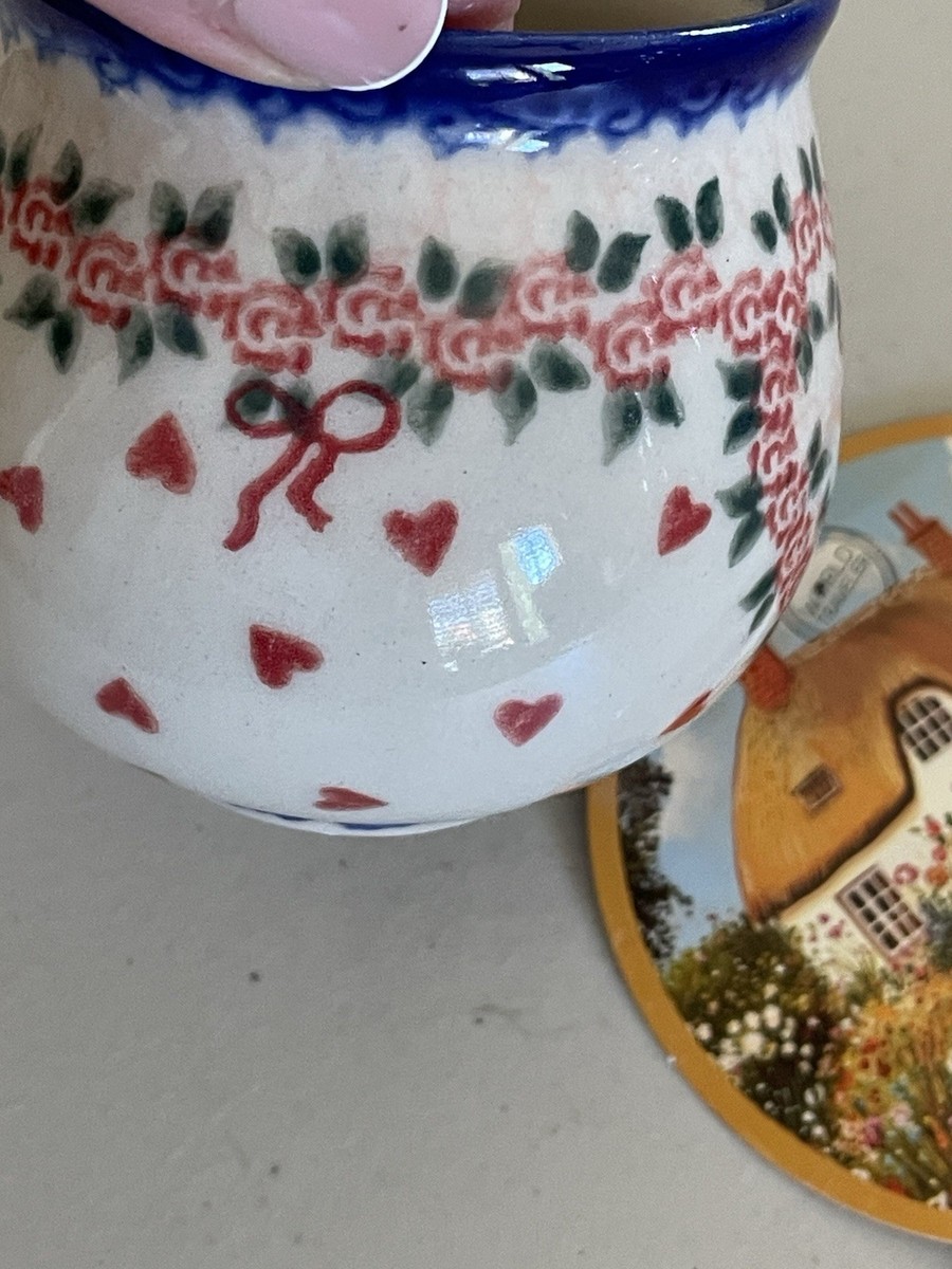 VENA UNIKAT BLUE ROSE POLISH POTTERY BUBBLE MUG FLORAL WREATH