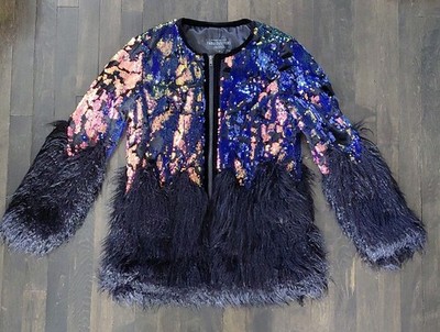 Donna Salyers Fabulous Furs Jacket Sequin Velvet Faux Fur Statement Piece 