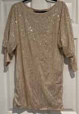 Women's Size M Soft Gold Sequined Mini Party Dress - A0197
