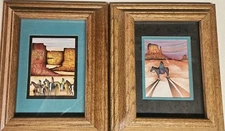 Two Framed El Taller-Taos 1987 Postcard Sz Prints From Exhibit La Centinela 7x10