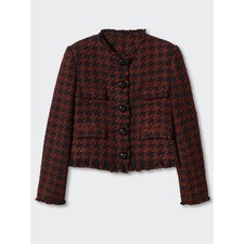 MANGO Women's Fringed Tweed Preppy Jacket Sz L  NWT 