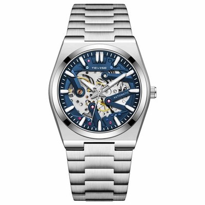 TEVISE Men's Automatic Mechanical Wristwatch Skeleton Luminous Stainless Steel