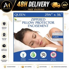 Queen Pillow Protectors Set of 2 Waterproof Zippered Hypoallergenic