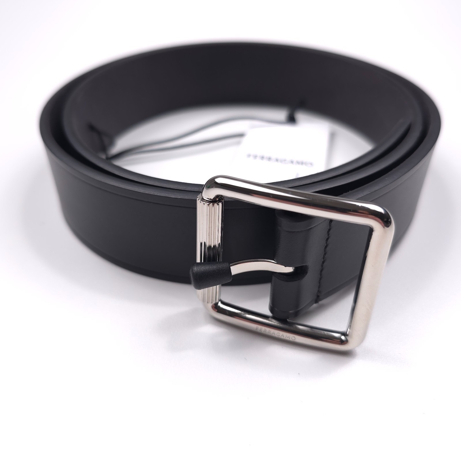Ferragamo Fixed Calf Leather Belt Mens Size Italy 85 Nero Black wBag 52690₽